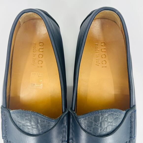Gucci Men\'s Microguccissima Navy Blue Leather Slip On Driver Loafers Size 9 main image 9